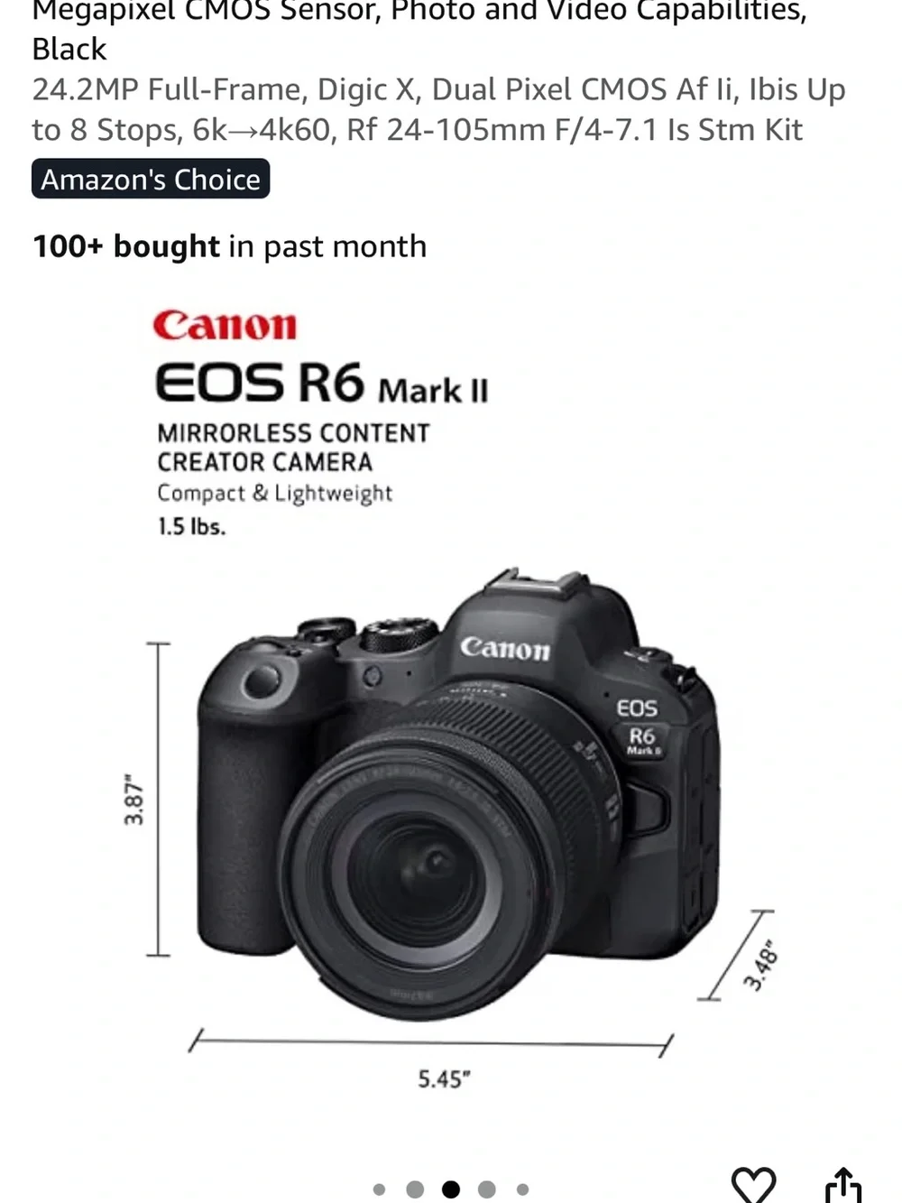 Canon EOS R6 Mark II Mirrorless Camera - Black Body with Black Lens NWOT